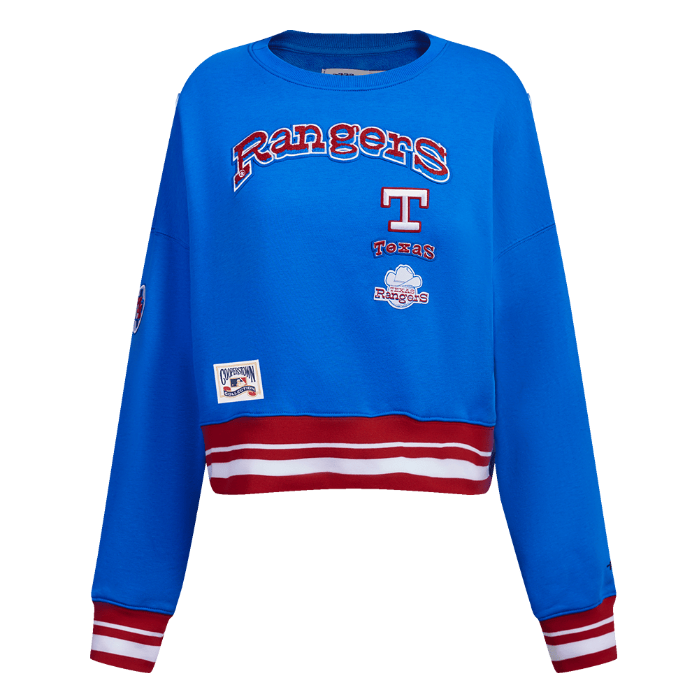 MLB TEXAS RANGERS RETRO CLASSIC WOMEN'S RIB CREWNECK (ROYAL BLUE/RED)