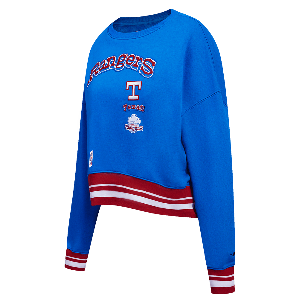 MLB TEXAS RANGERS RETRO CLASSIC WOMEN'S RIB CREWNECK (ROYAL BLUE/RED)