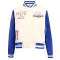 MLB TEXAS RANGERS RETRO CLASSIC WOMEN'S RIB WOOL VARSITY JACKET (EGGSHELL/ROYAL BLUE)