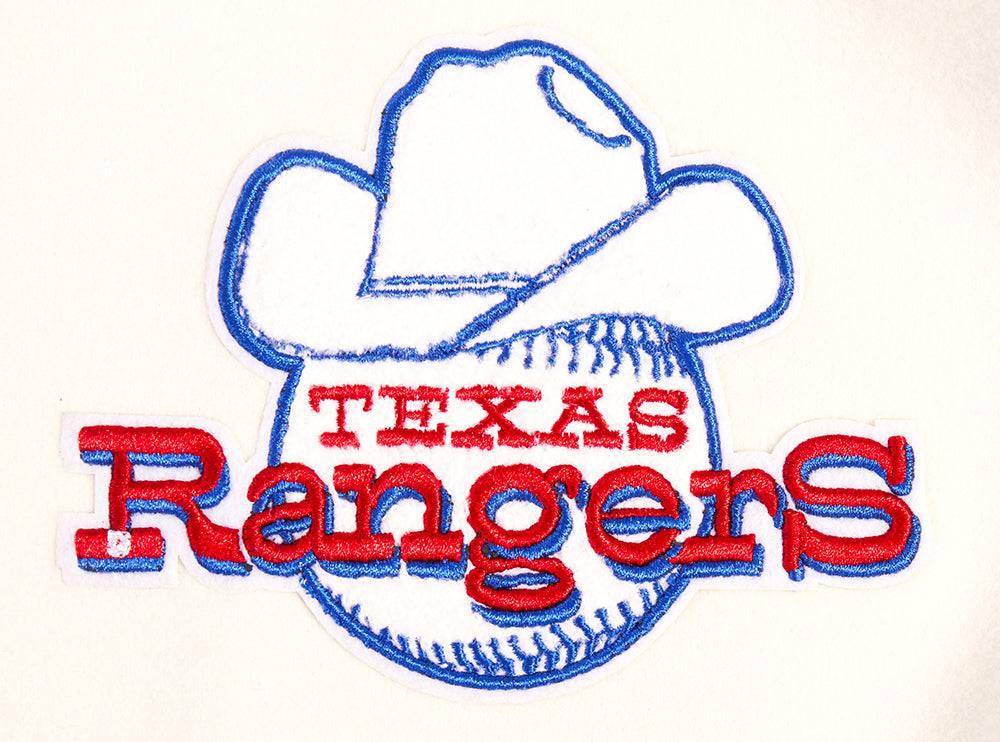 MLB TEXAS RANGERS RETRO CLASSIC WOMEN'S RIB WOOL VARSITY JACKET (EGGSHELL/ROYAL BLUE)