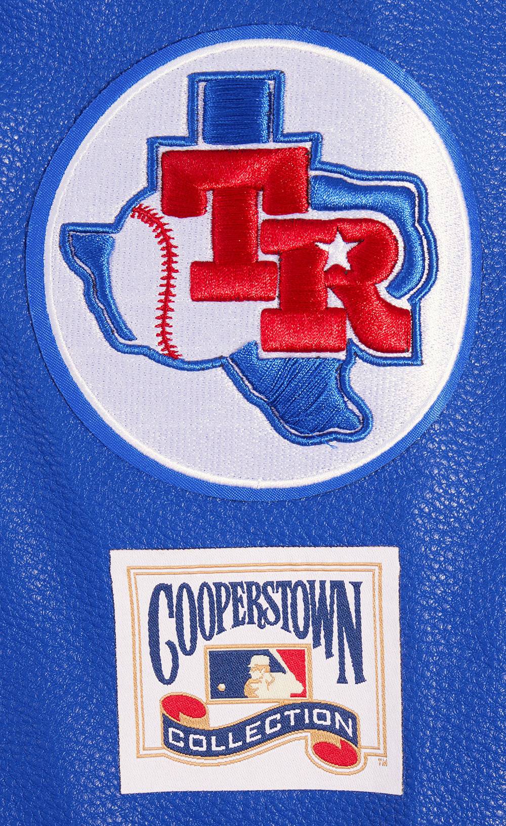 MLB TEXAS RANGERS RETRO CLASSIC WOMEN'S RIB WOOL VARSITY JACKET (EGGSHELL/ROYAL BLUE)