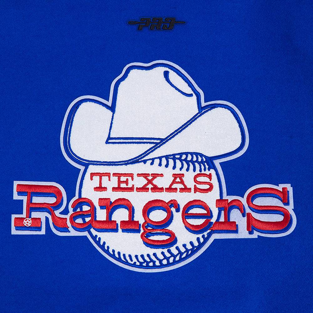 MLB TEXAS RANGERS RETRO CLASSIC WOMEN'S RIB WOOL VARSITY JACKET (ROYAL BLUE/RED)