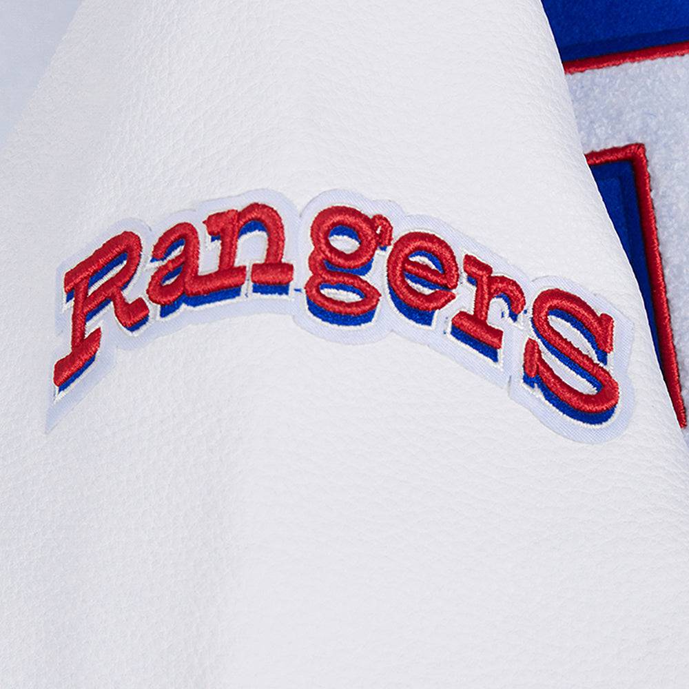 MLB TEXAS RANGERS RETRO CLASSIC WOMEN'S RIB WOOL VARSITY JACKET (ROYAL BLUE/RED)