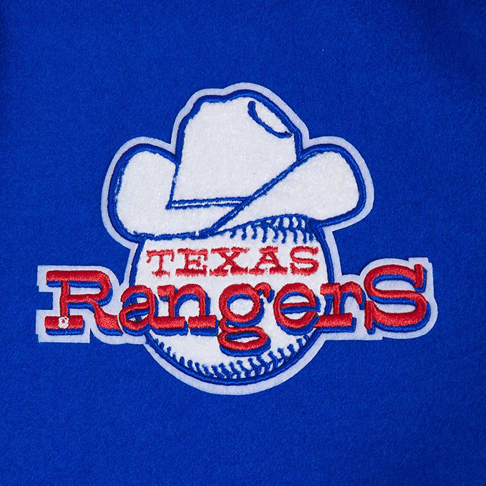 MLB TEXAS RANGERS RETRO CLASSIC WOMEN'S RIB WOOL VARSITY JACKET (ROYAL BLUE/RED)