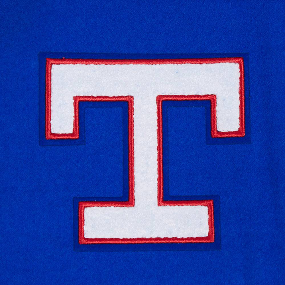 MLB TEXAS RANGERS RETRO CLASSIC WOMEN'S RIB WOOL VARSITY JACKET (ROYAL BLUE/RED)