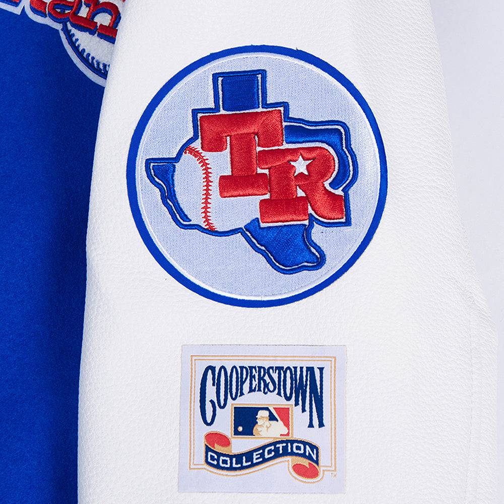 MLB TEXAS RANGERS RETRO CLASSIC WOMEN'S RIB WOOL VARSITY JACKET (ROYAL BLUE/RED)