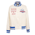 MLB TEXAS RANGERS RETRO CLASSIC WOMEN'S RIB SATIN JACKET (EGGSHELL/ROYAL BLUE)
