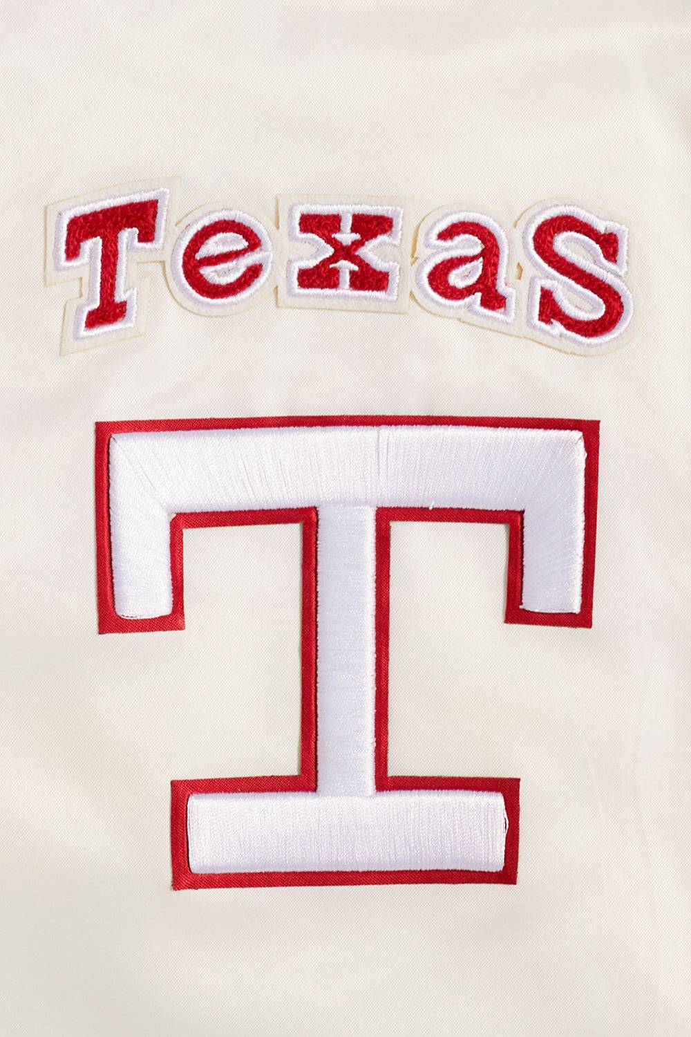 MLB TEXAS RANGERS RETRO CLASSIC WOMEN'S RIB SATIN JACKET (EGGSHELL/ROYAL BLUE)