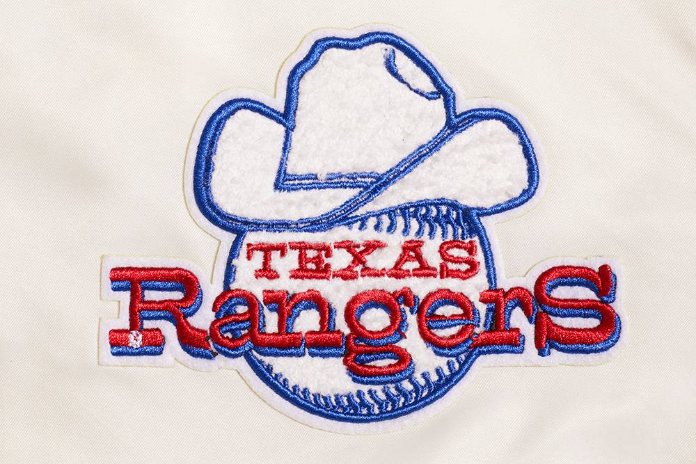 MLB TEXAS RANGERS RETRO CLASSIC WOMEN'S RIB SATIN JACKET (EGGSHELL/ROYAL BLUE)