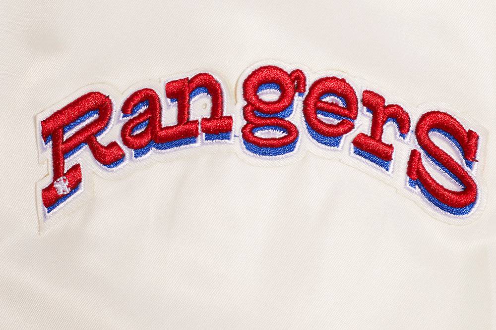 MLB TEXAS RANGERS RETRO CLASSIC WOMEN'S RIB SATIN JACKET (EGGSHELL/ROYAL BLUE)