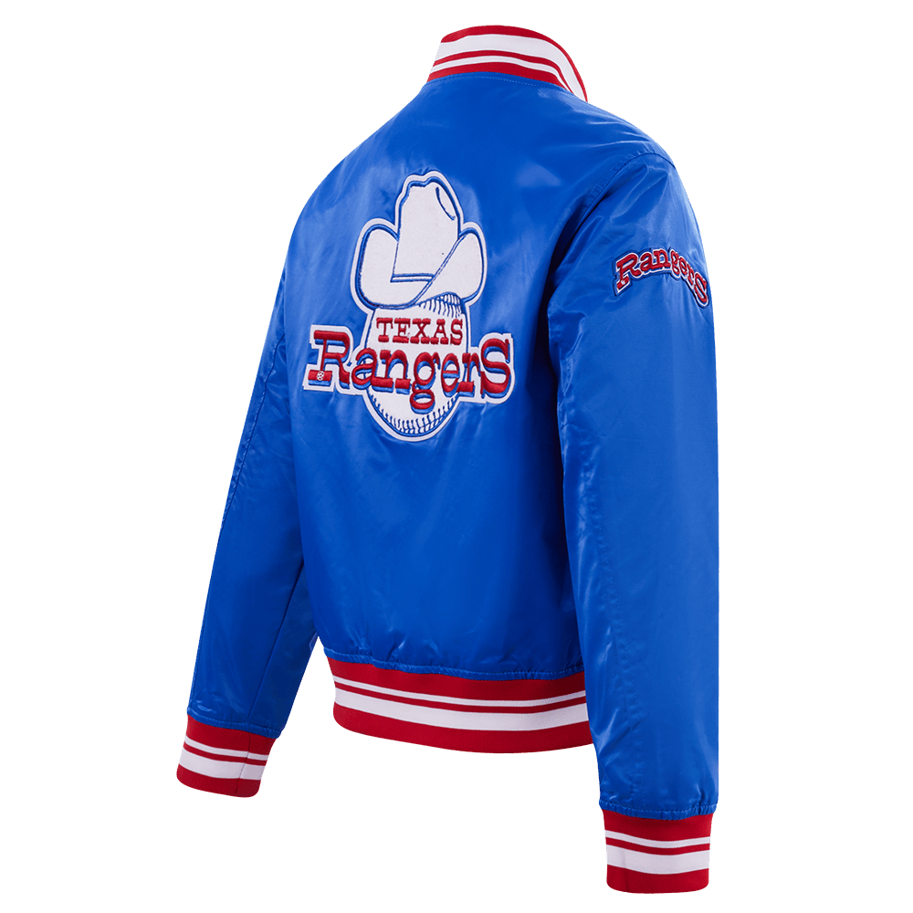 MLB TEXAS RANGERS RETRO CLASSIC WOMEN'S RIB SATIN JACKET (ROYAL BLUE/RED)