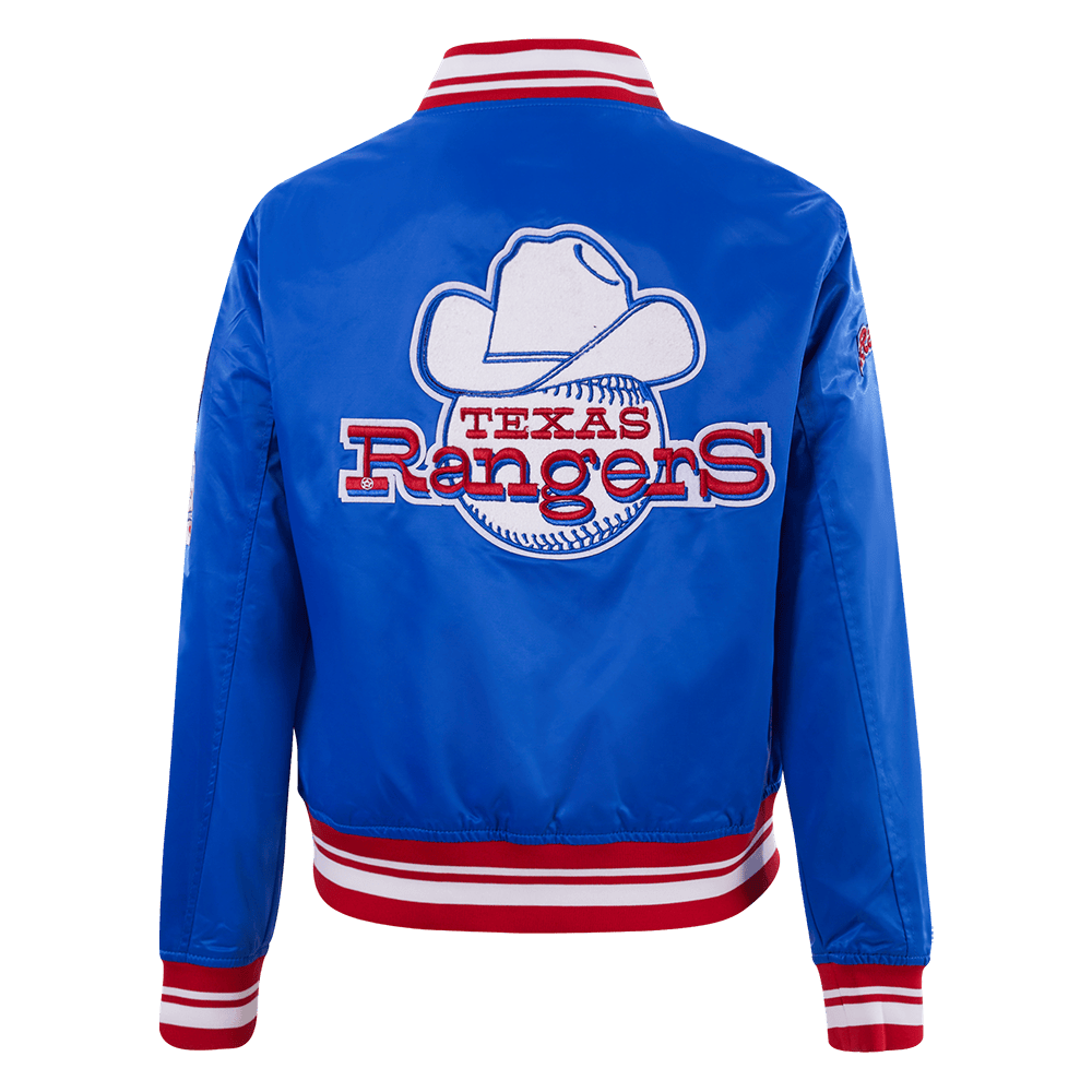 MLB TEXAS RANGERS RETRO CLASSIC WOMEN'S RIB SATIN JACKET (ROYAL BLUE/RED)