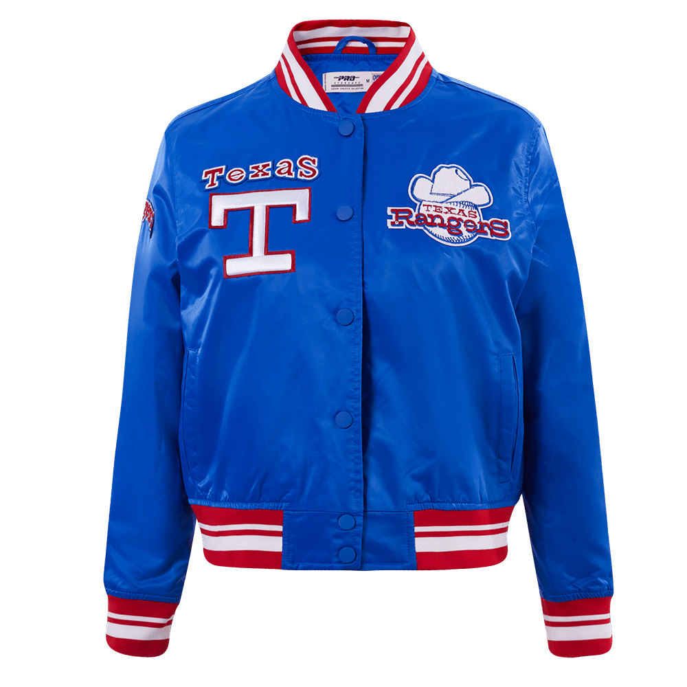 MLB TEXAS RANGERS RETRO CLASSIC WOMEN'S RIB SATIN JACKET (ROYAL BLUE/RED)