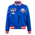MLB TEXAS RANGERS RETRO CLASSIC WOMEN'S RIB SATIN JACKET (ROYAL BLUE/RED)