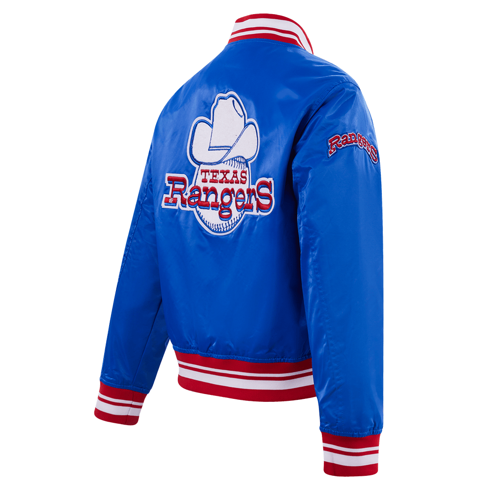 MLB TEXAS RANGERS RETRO CLASSIC WOMEN'S RIB SATIN JACKET (ROYAL BLUE/RED)