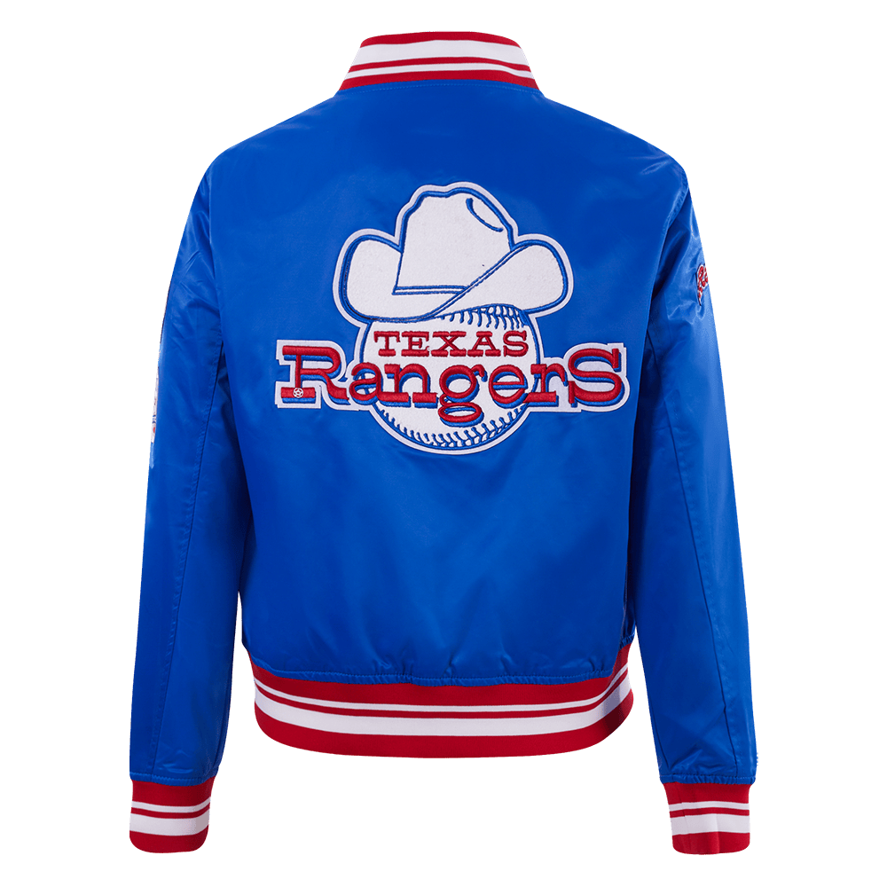 MLB TEXAS RANGERS RETRO CLASSIC WOMEN'S RIB SATIN JACKET (ROYAL BLUE/RED)