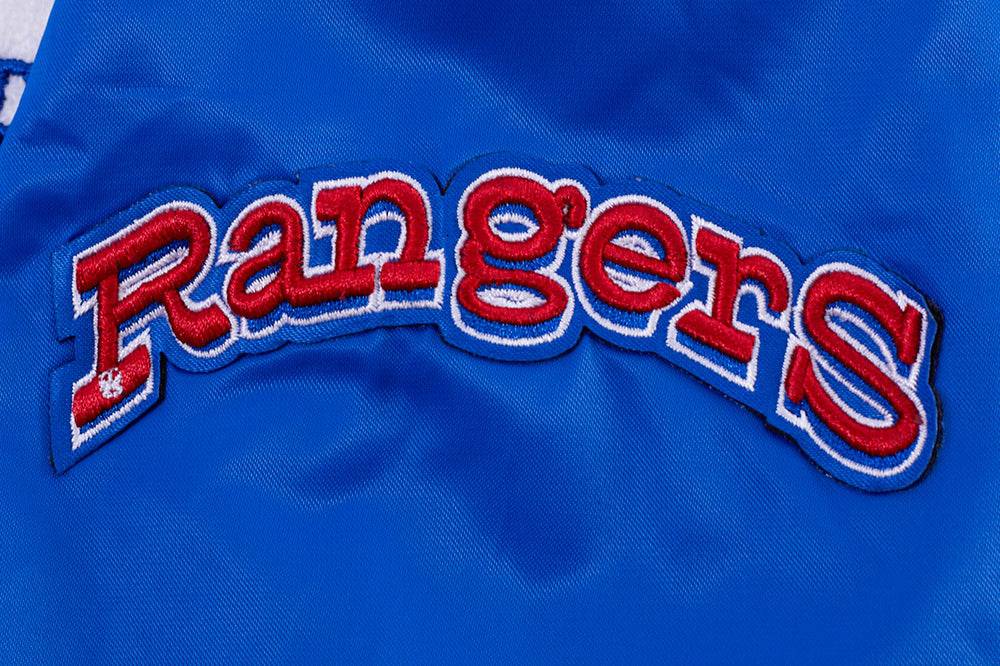 MLB TEXAS RANGERS RETRO CLASSIC WOMEN'S RIB SATIN JACKET (ROYAL BLUE/RED)