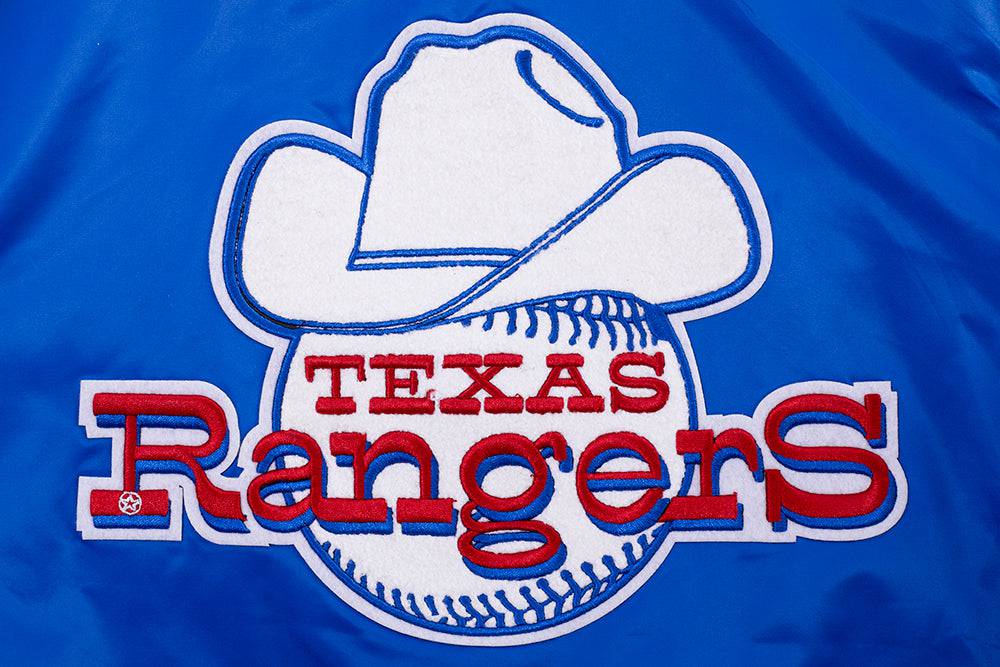 MLB TEXAS RANGERS RETRO CLASSIC WOMEN'S RIB SATIN JACKET (ROYAL BLUE/RED)