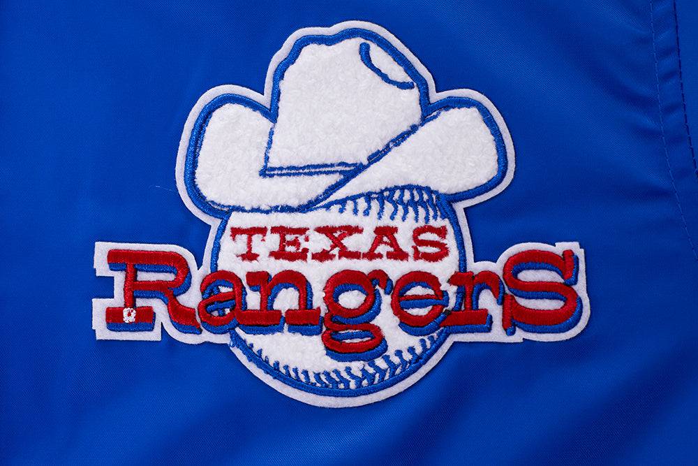 MLB TEXAS RANGERS RETRO CLASSIC WOMEN'S RIB SATIN JACKET (ROYAL BLUE/RED)