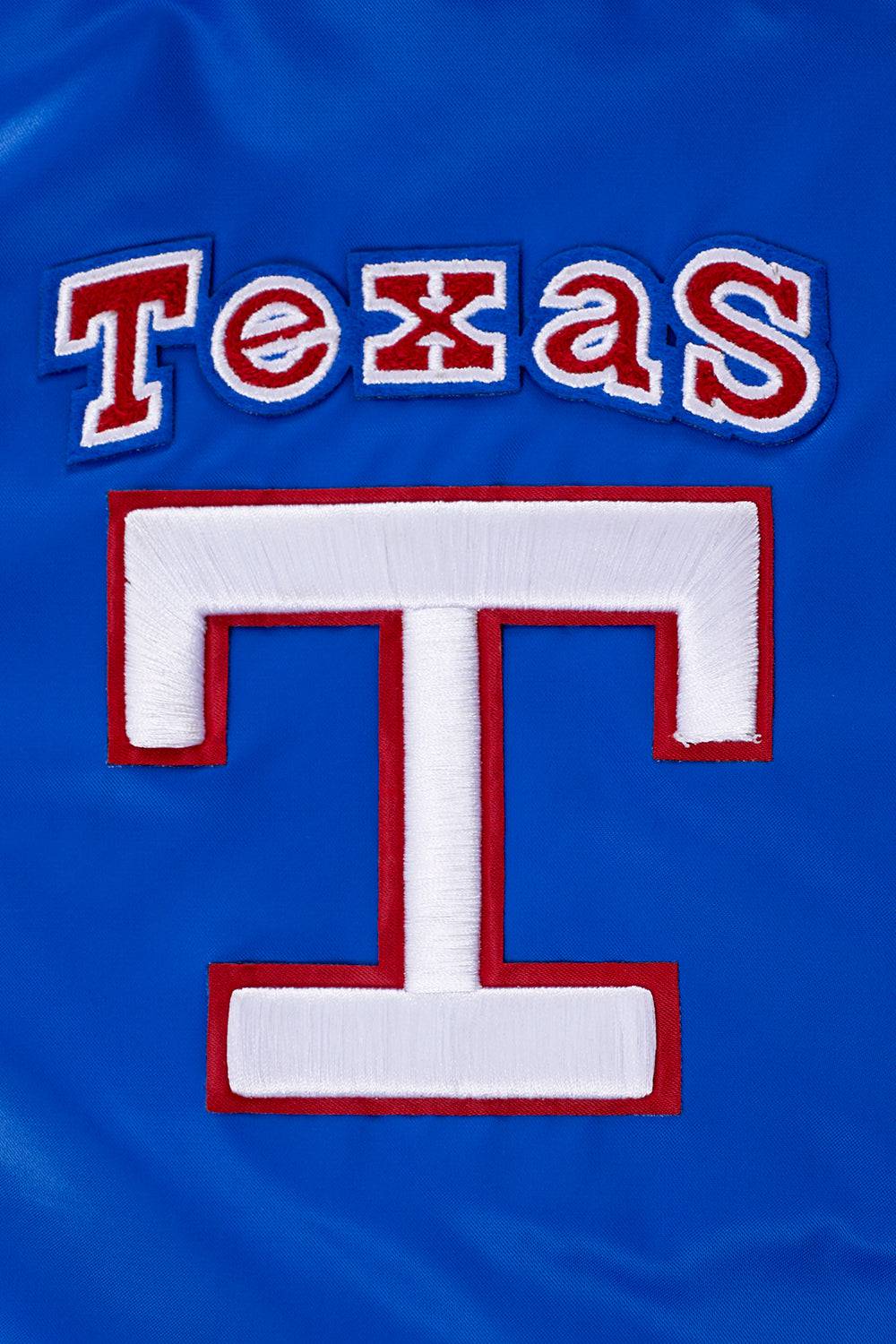 MLB TEXAS RANGERS RETRO CLASSIC WOMEN'S RIB SATIN JACKET (ROYAL BLUE/RED)