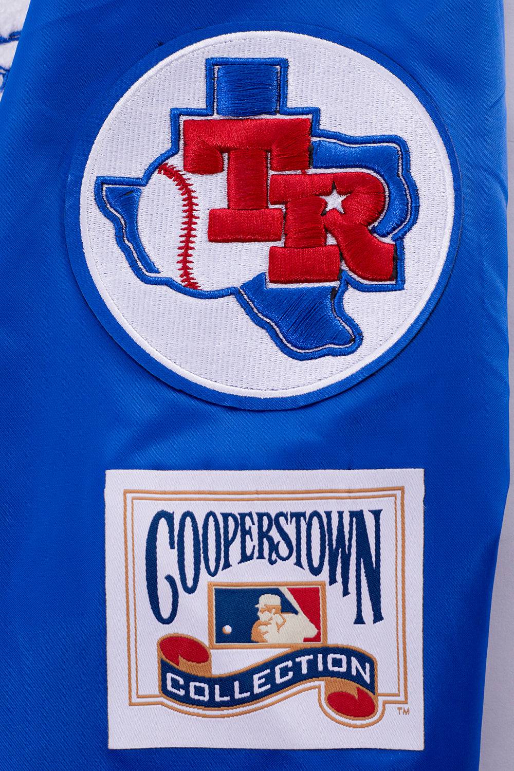 MLB TEXAS RANGERS RETRO CLASSIC WOMEN'S RIB SATIN JACKET (ROYAL BLUE/RED)
